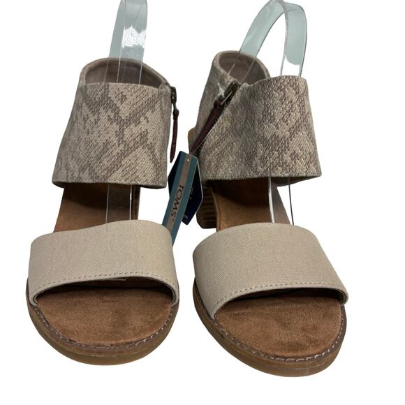 Toms Majorca Cutout Cobblestone Snake Print Canvas Heeled Sandal 9.5 - Picture 2 of 10